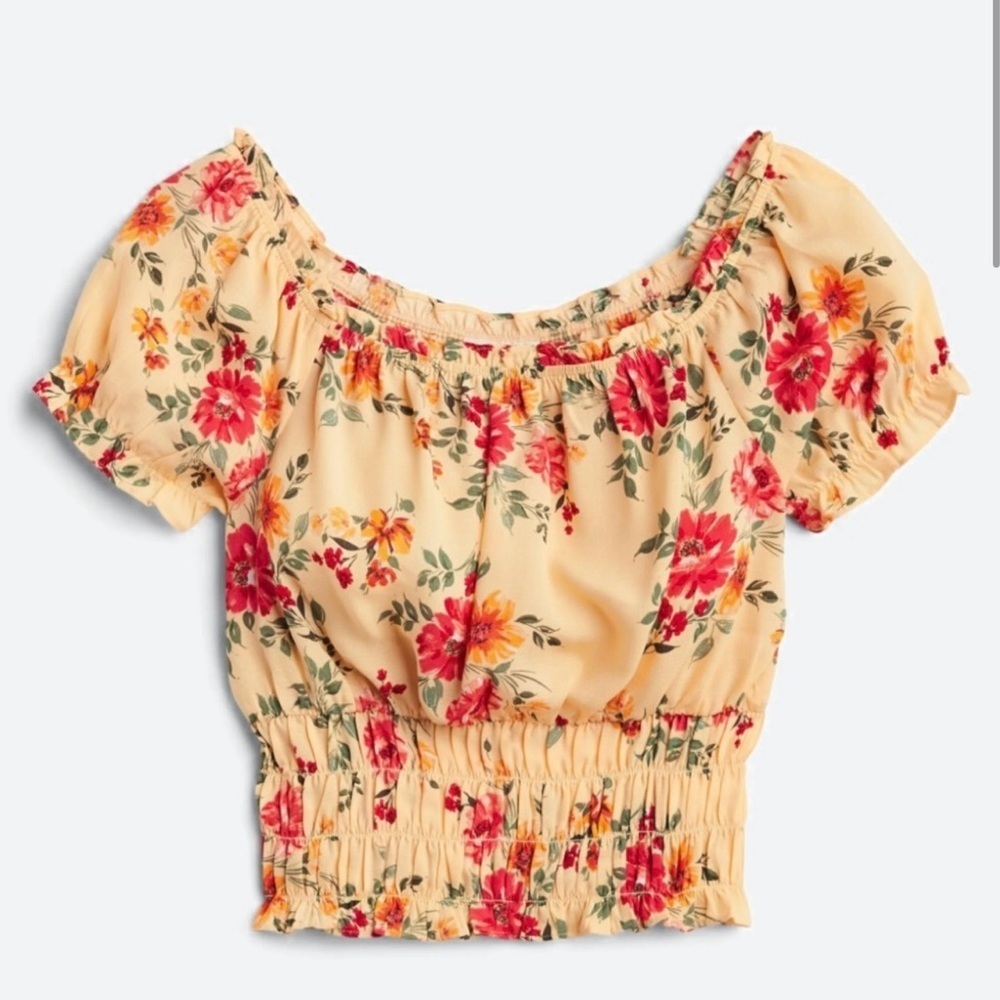 The General Good Marj Smocked Crop Top Yellow Floral Size Medium - Picture 2 of 9